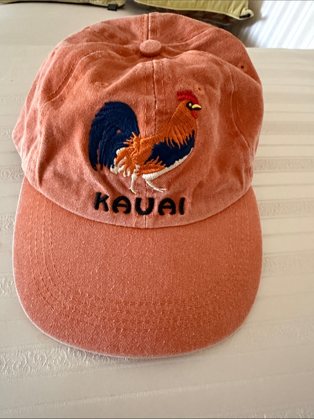 Kauai Rooster Embroidered Cap - Coral